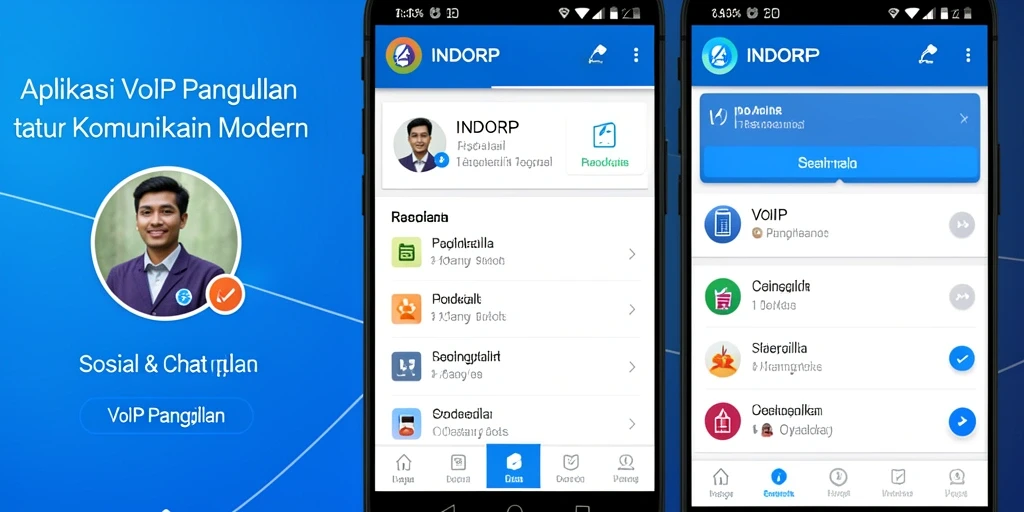 Antarmuka aplikasi INDORP untuk panggilan suara dan video.